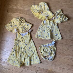 Sister or cousin matching sundresses, hats and bloomers - 6 piece lot